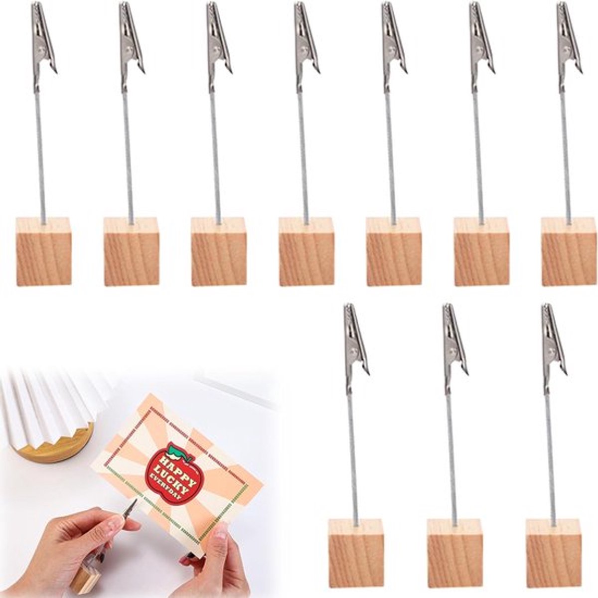 Stunq® Set van 10 Houten Fotohouders met Verstelbare Klemmen - Multifunctioneel Design