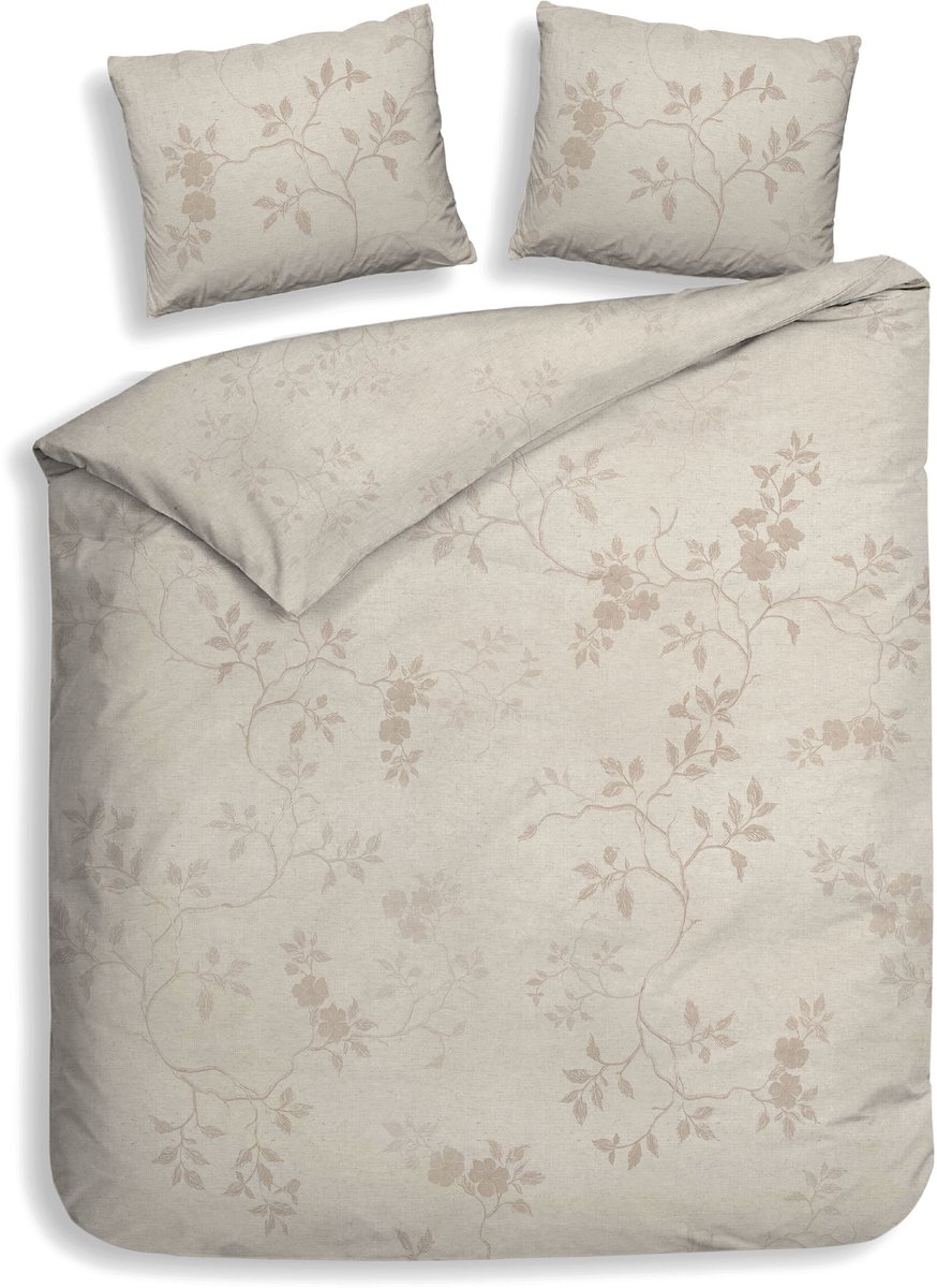 Heckettlane Dekbedovertrek Yara - Bedlinnen met Takken print - 240x200-220 cm - Lits-Jumeaux - Beige - Dekbedovertrek van 100% Katoen-Twill
