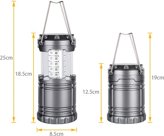 Tentlamp met 30 LED's, waterdichte kampeerlamp, werkt op 3 AA-batterijen, noodlamp, draagbare kampeerlamp, werklamp en zaklamp (grijs) van Merkloos — afbeelding 3