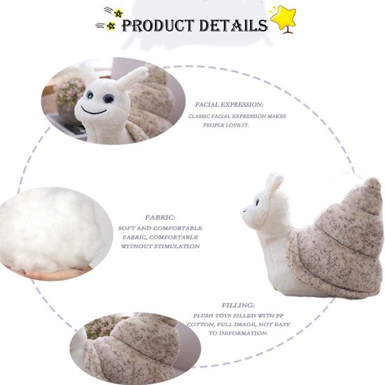 1 stuk Pluche slakkenpop - zacht en huidvriendelijk ontwerp - slaapvriendje voor kinderen - schattige en geruststellende pop - 20*22 cm - geschikt als gezelschap voor het slapengaan en als cadeau voor kinderen - melkwit — afbeelding 3