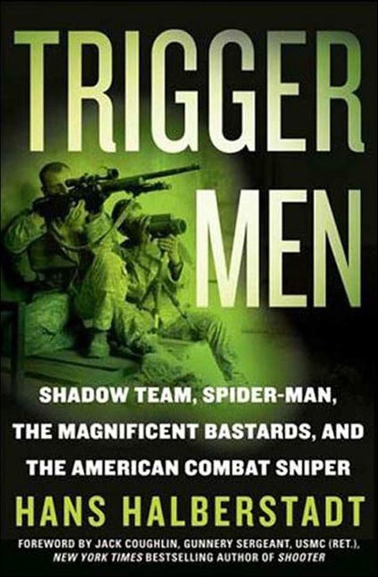 Boekcover 'Trigger Men' met twee militairen met wapens, getiteld: TRIGGER MEN.