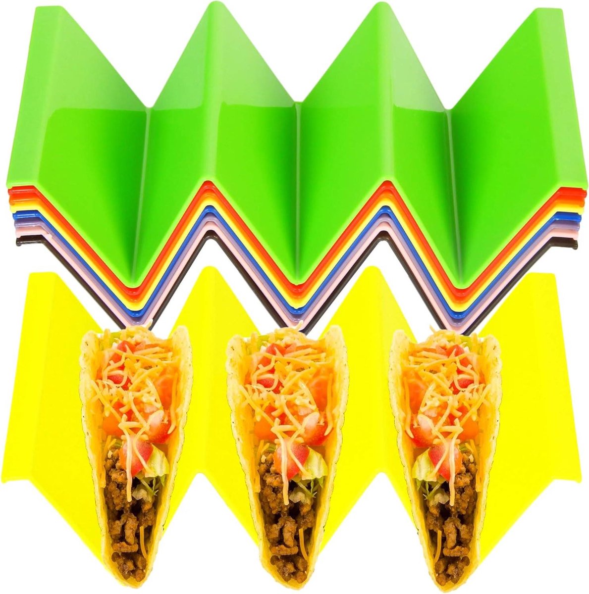Cosensi - Taco houder set van 9 stuks in regenboogkleuren met grote plastic trays.