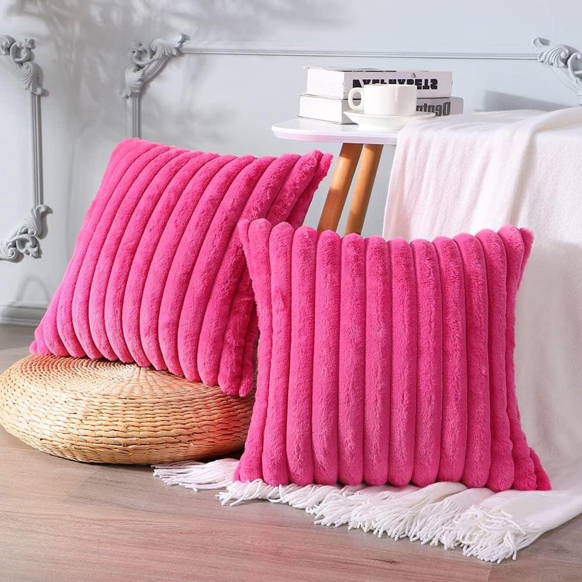 Cosensi Set pluche fluwelen kussenslopen - Decoratief kunstbont - Sofa sierkussenovertrekken - Bank slaapkamer auto decoratie - Roze - 40x40cm Any