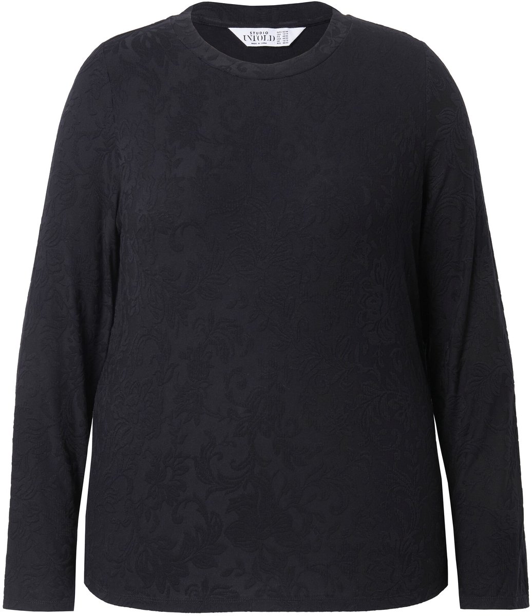 Studio Untold - Dames - Longsleeve Slim shape jacquardpatroon lange mouwen - Zwart - Maat 58+
