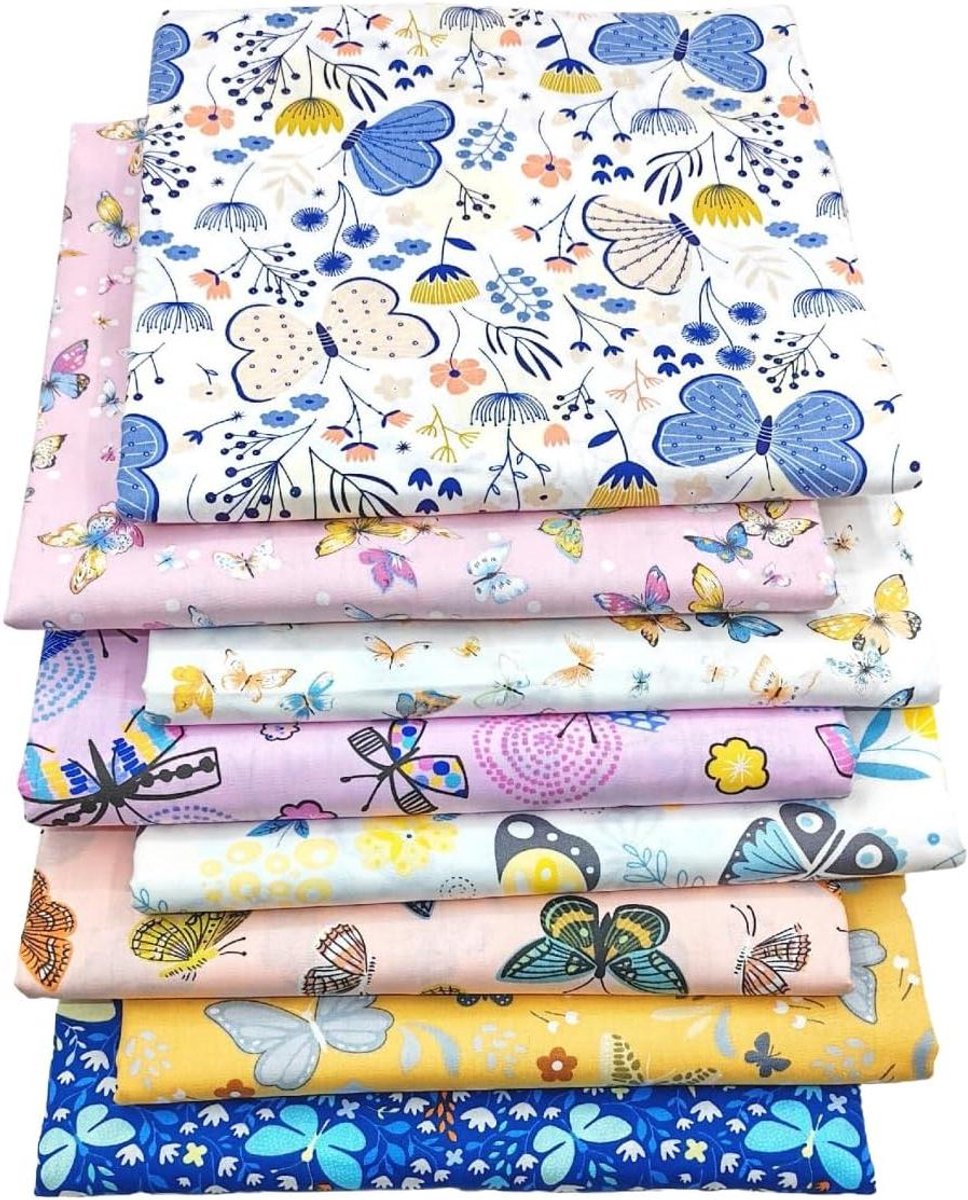 Cosensi - Patchwork stofpakket met katoenen stof, 8 stuks 50x50 cm - Meerkleurig patchwork voor naaien, scrapbooking en DIY handwerk (vlinders)