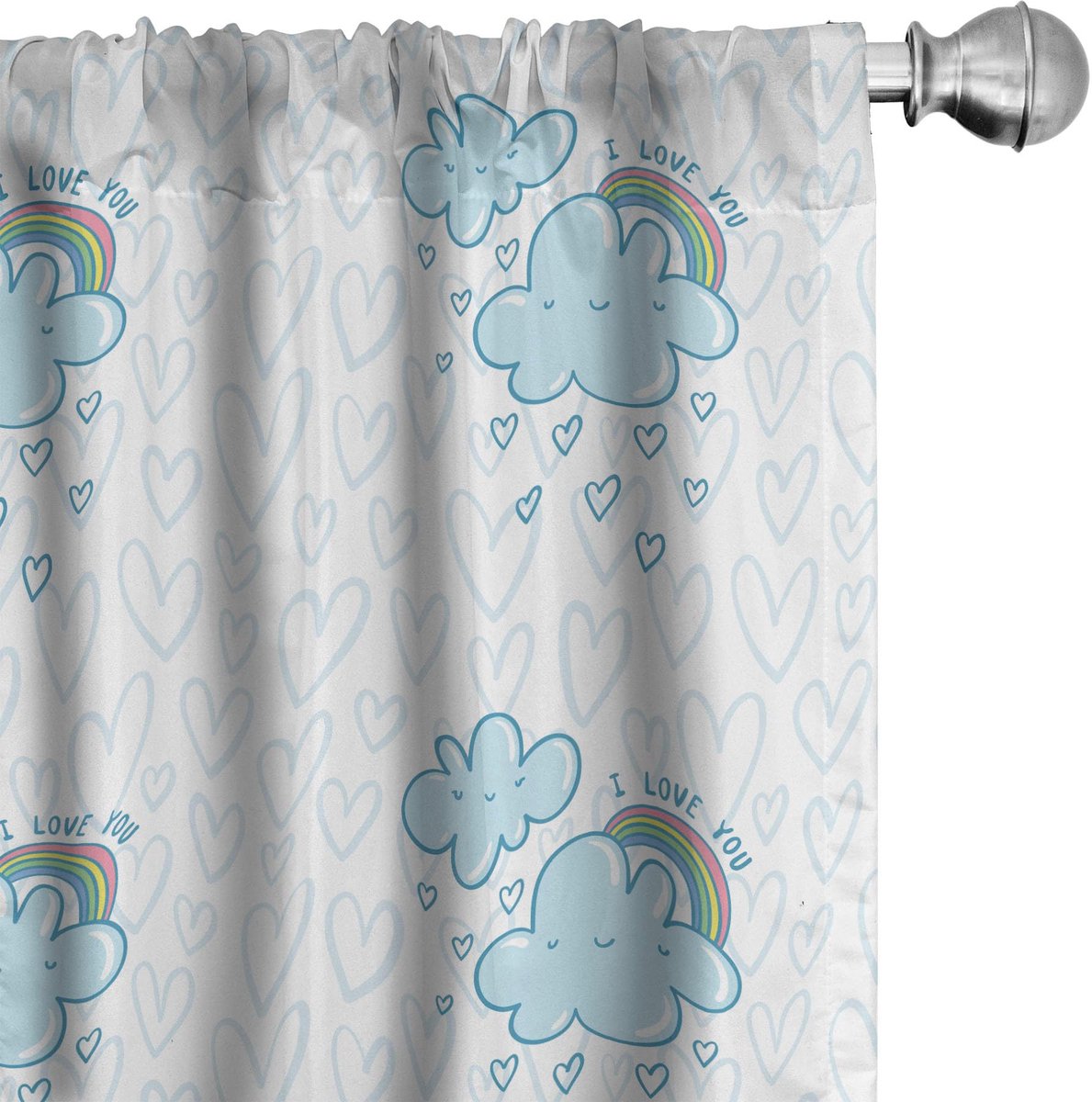 ABAKUHAUS Ik houd van jou – Gordijnen – Bleekblauw Multicolor – 2x75x175 cm – Microvezel Blassblauw
