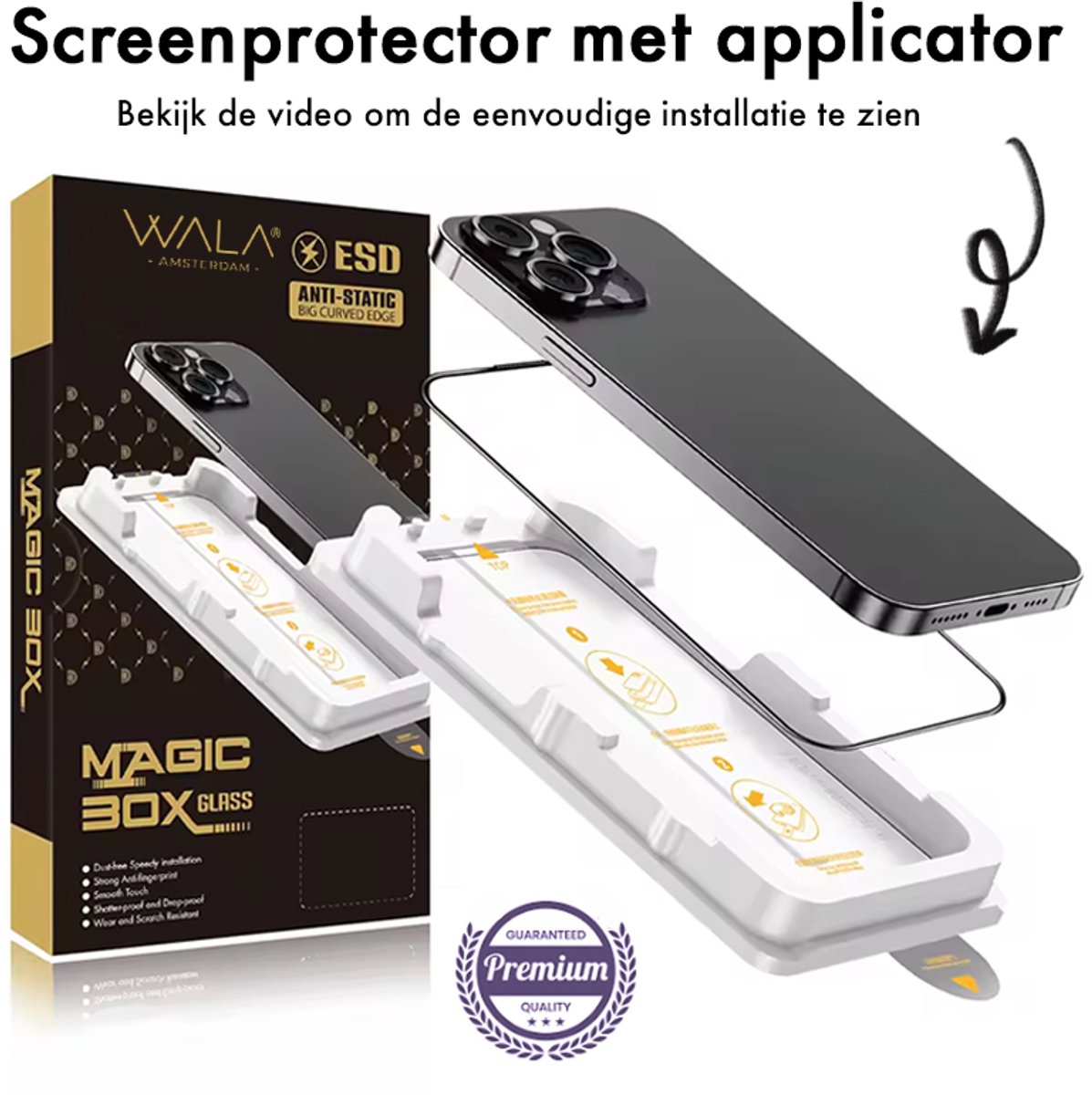 WALA AMSTERDAM® Premium Screen protector - iPhone 17 Pro - 9H Extra Gehard Glas - Inclusief Installatietool - Complete bescherming voor iPhone 17 Pro