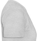 Lichtgrijs T-shirt, driekwart mouw, close-up van de zijkant.