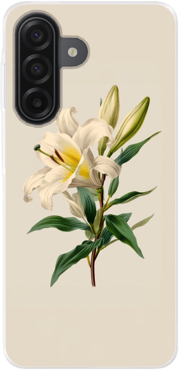 Telefoonhoesje Geschikt voor Samsung Galaxy A17 hoesje - Lelie - Elegant - Botanisch - Beige - Siliconen Telefoonhoesje Telefoonhoesje