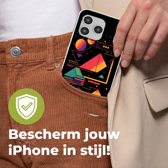 Telefoonhoesje Geschikt voor iPhone 17 Pro max hoesje - Piramides - Cirkels - Neonkleuren - Geometrisch - Siliconen Telefoonhoesje Telefoonhoesje