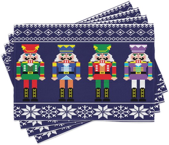 Set de 4 sets de table New Bed Christmas Retro Casse-noix et Flocons de Neige, en tissu lavable avec dos antidérapant