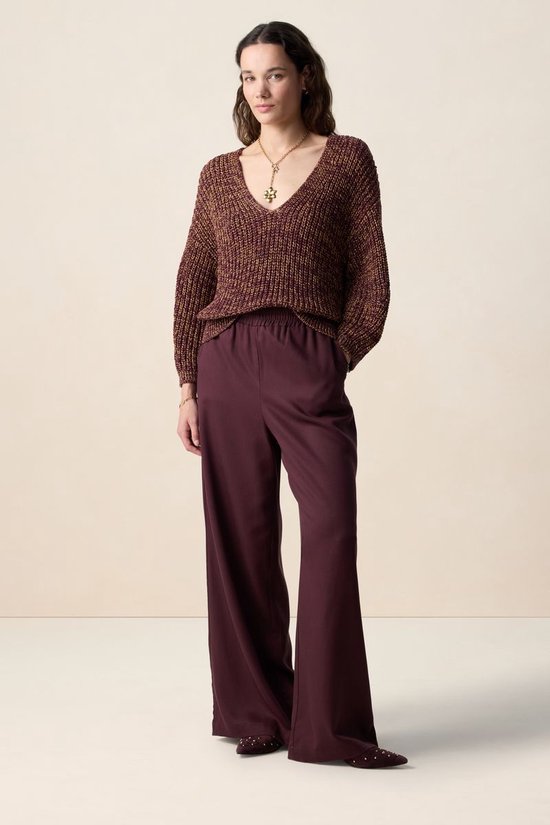 Donkerrode V-hals Trui Met Lurex