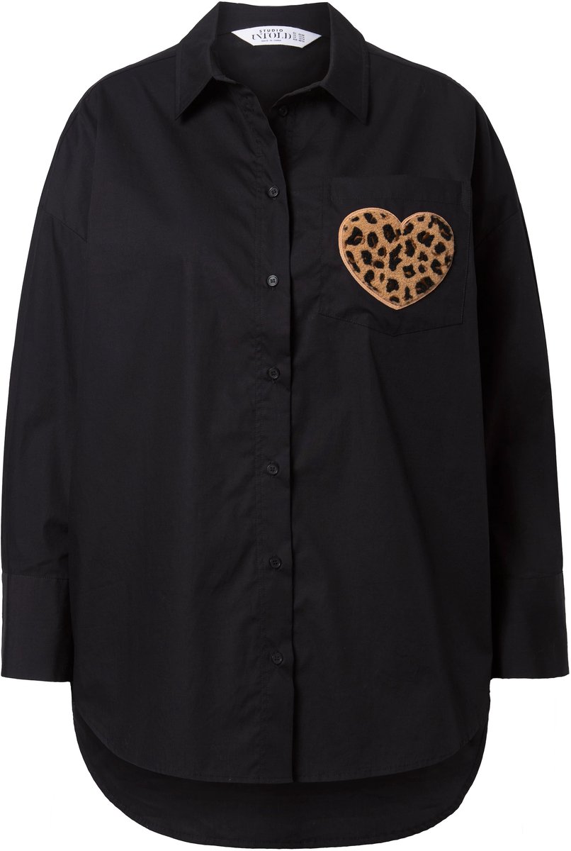 Studio Untold - Dames - Overhemdblouse oversized rugprint - Zwart - Maat 54+