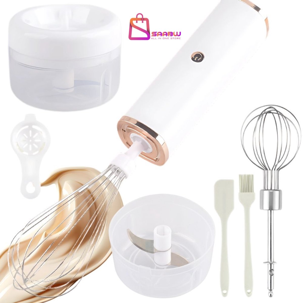 Elektrische Hand mixer 3-in-1 – Garde, Mixer en Mini Chopper – Draagbaar en USB-C Oplaadbaar – 30W – handmixers – blender – staafmixer – 76614