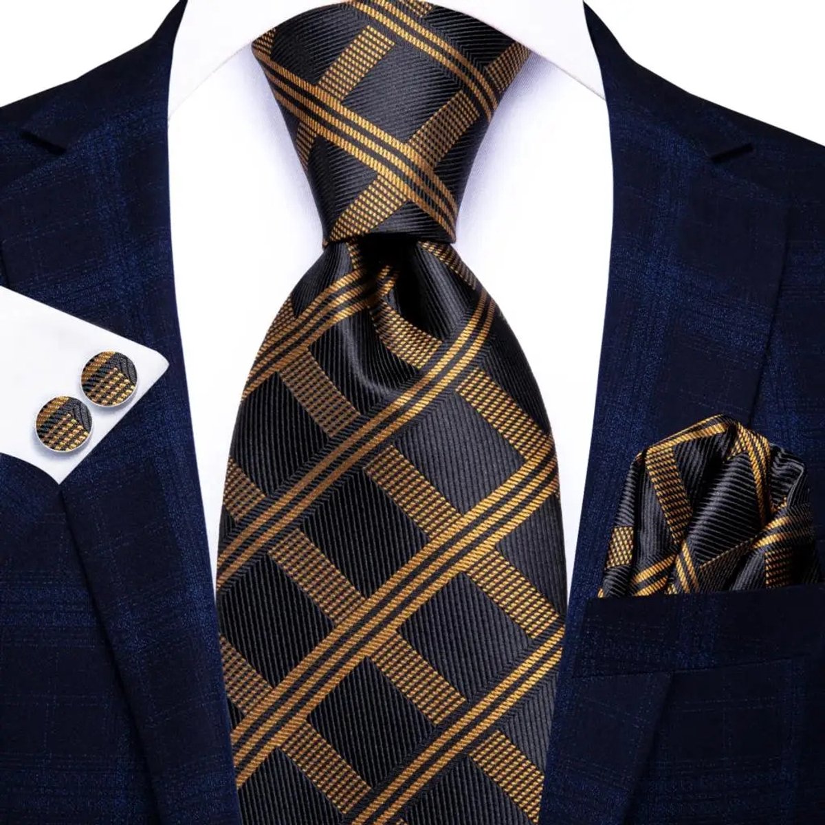 Zijden Jacquard Set: Stropdas, Manchetknopen & Pochet