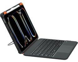 Toetsenbord Hoes Geschikt voor Apple iPad 2025 A16 (11 inch 11e Gen) - Casemania Draaibare Tablet Case met Touchpad en Pencil Uitsparing - Afneembare Magnetische Smart Folio Cover met Kickstand Ringhouder - QWERTY Bluetooth Keyboard met Verlichting