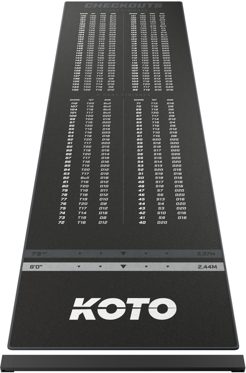 KOTO - Oche Carpet Checkout - Dartmat - Grijs 285 x 80 cm + Oche Score Indicator - Antislip