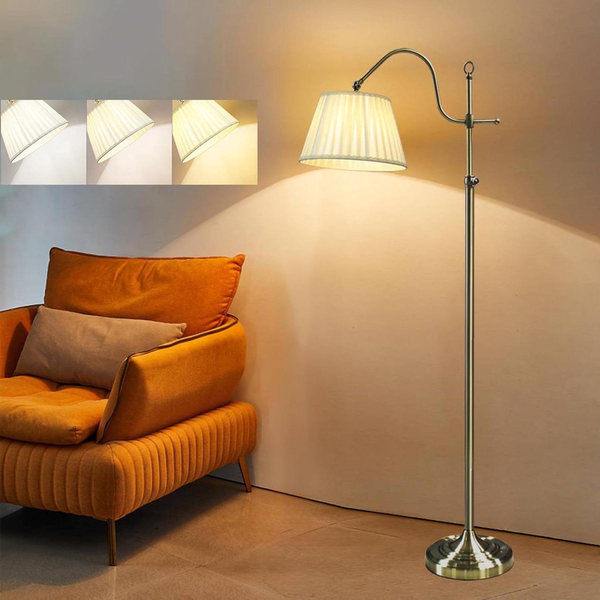 CSGoods - Staande Lamp met Afstandsbediening en Timer voor Woonkamer - Dimbaar en Industrieel Design met Stoffen Lampenkap