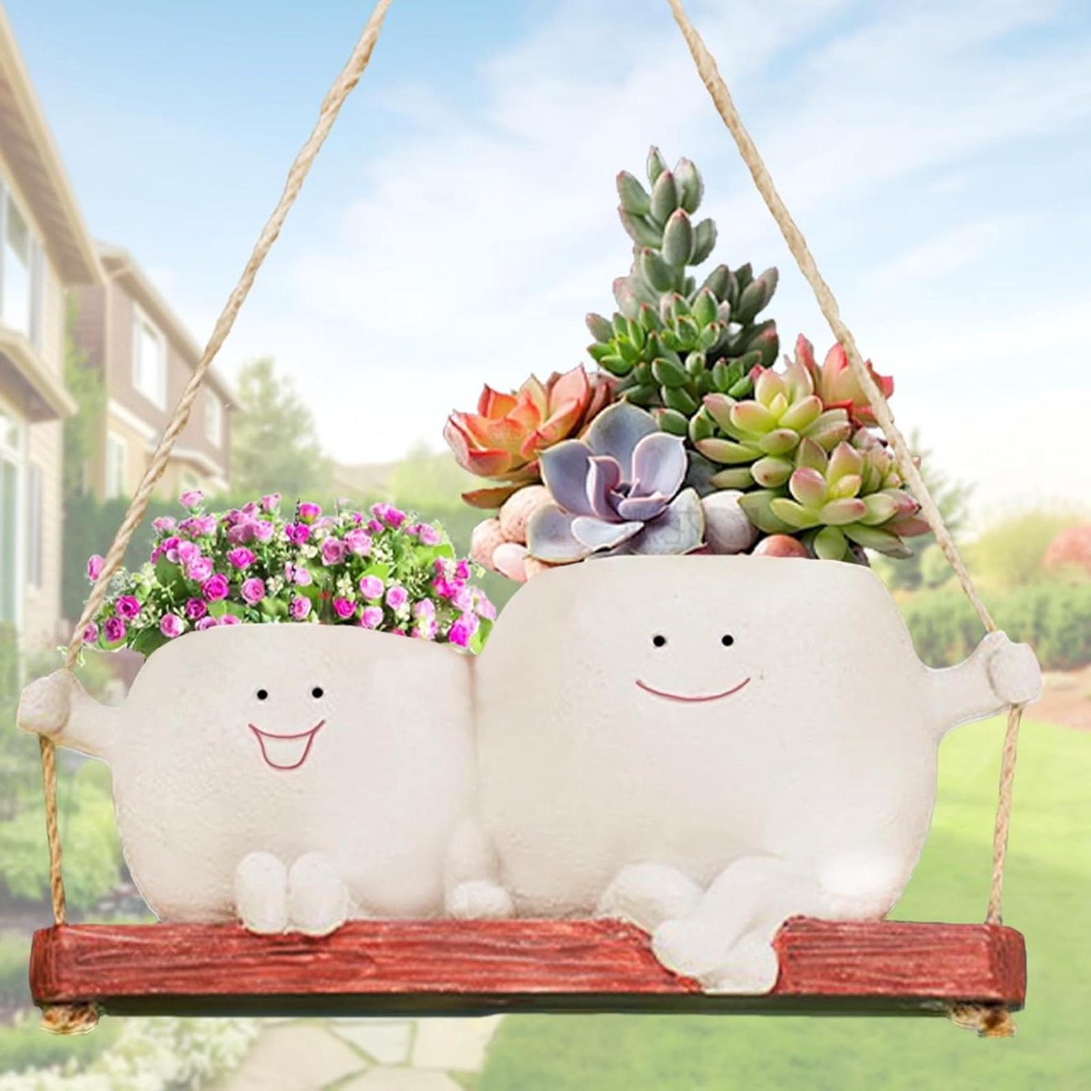 CSGoods - Hangende bloempot met gezicht en afvoergat voor binnen en buiten decoratie
