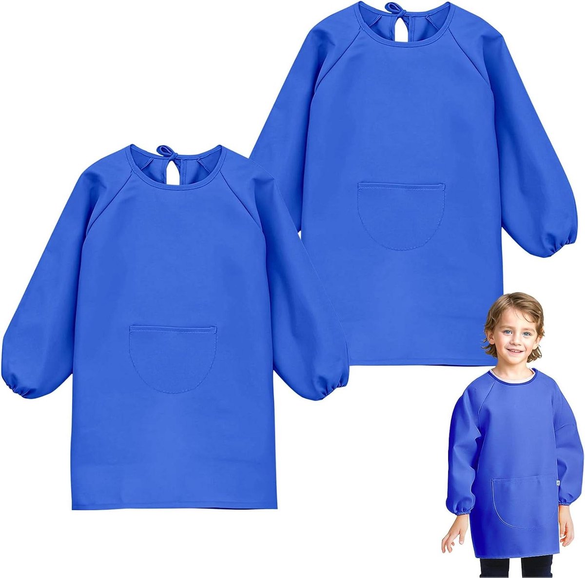 CSGoods - Schildersjas en -schort voor kinderen 8-10 jaar met lange mouwen, zakken en geschikt voor knutselen, schilderen, bakken en koken