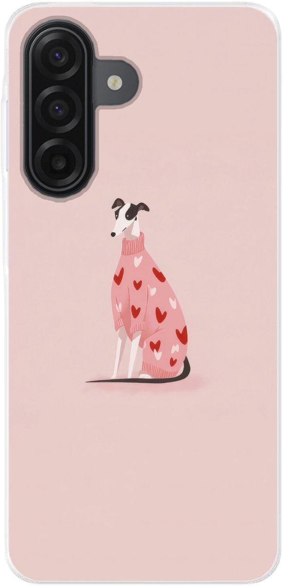 Telefoonhoesje Geschikt voor Samsung Galaxy A17 hoesje - Hond - Hartjes - Roze - Siliconen Telefoonhoesje Telefoonhoesje
