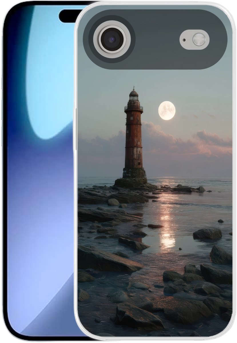 Telefoonhoesje Geschikt voor iPhone Air hoesje - Vuurtoren - Stenen - Water - Maan - Siliconen Telefoonhoesje Telefoonhoesje
