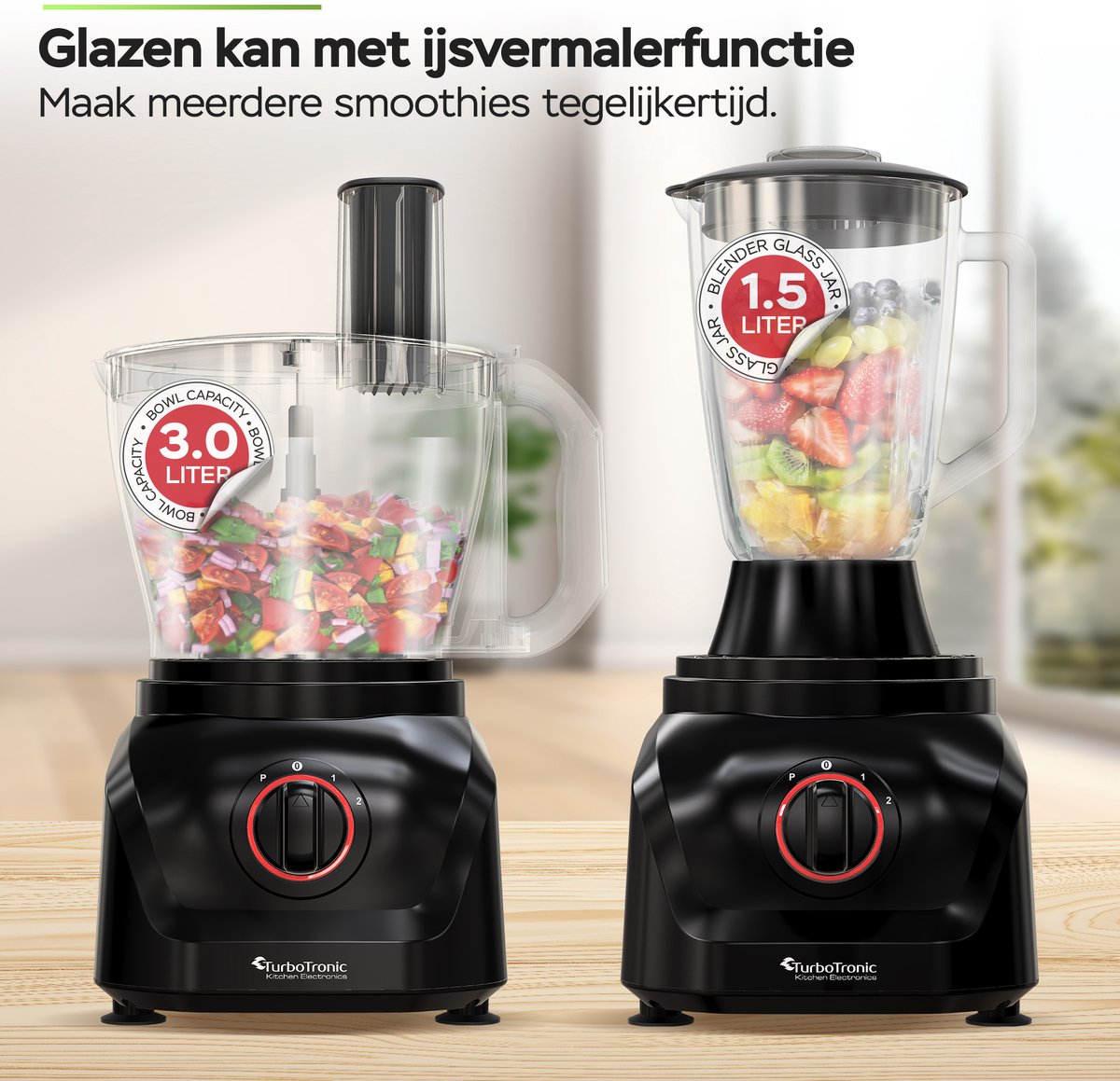 TurboTronic FP900 Foodprocessor - 8-in-1 Keukenmachine - 3 Liter - Zwart thumbnail 3