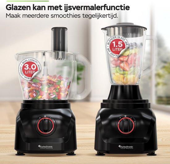 TurboTronic FP900 Foodprocessor - 8-in-1 Keukenmachine - 3 Liter - Zwart van TurboTronic — afbeelding 3
