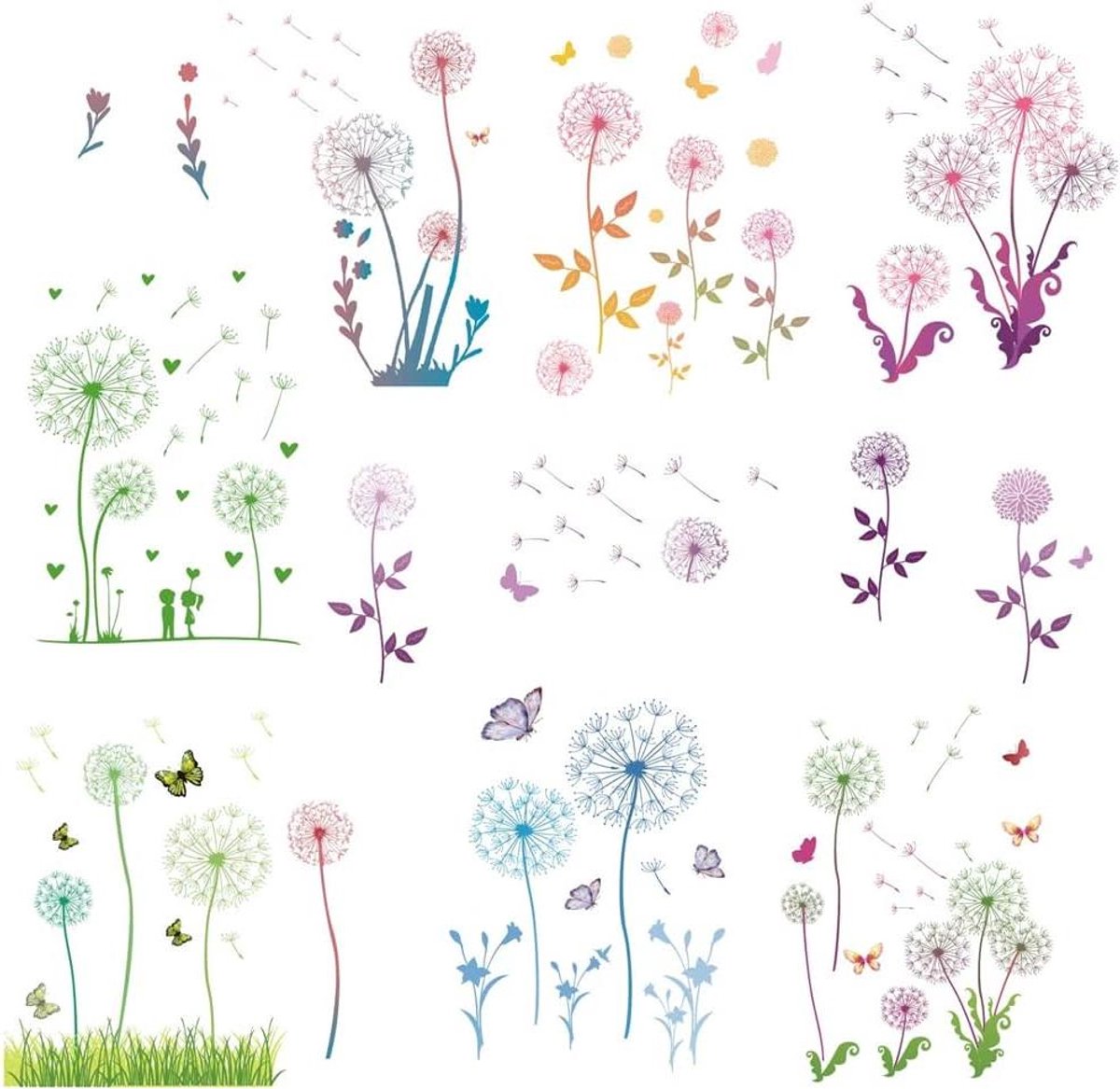 CSGoods - Kleurrijke Bloem Raamstickers voor Badkamer en Woonkamer - Waterdicht en Verwijderbaar - Decoratieve Plant Stickers met Paardebloem Thema
