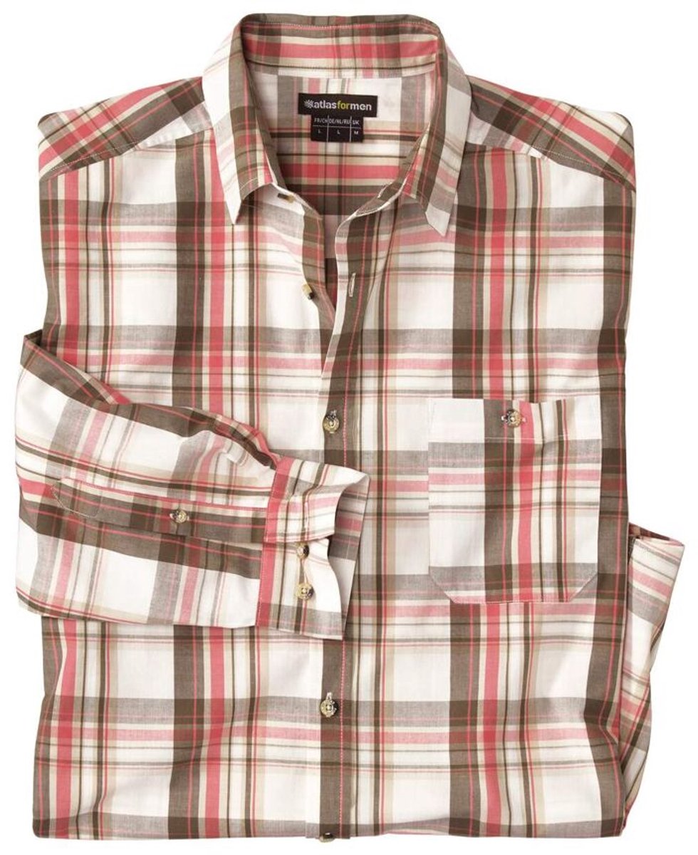 ATLAS FOR MEN - Geruit overhemd van popeline - Heren - Verkrijgbaar in grote maten - 3XL