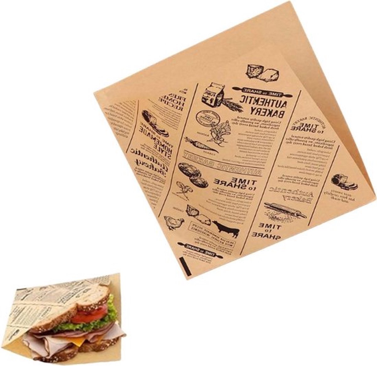 Triangel Vouwzakjes voor Voedsel Vet- en Waterbestendig 100 Stuks 18x18 cm
