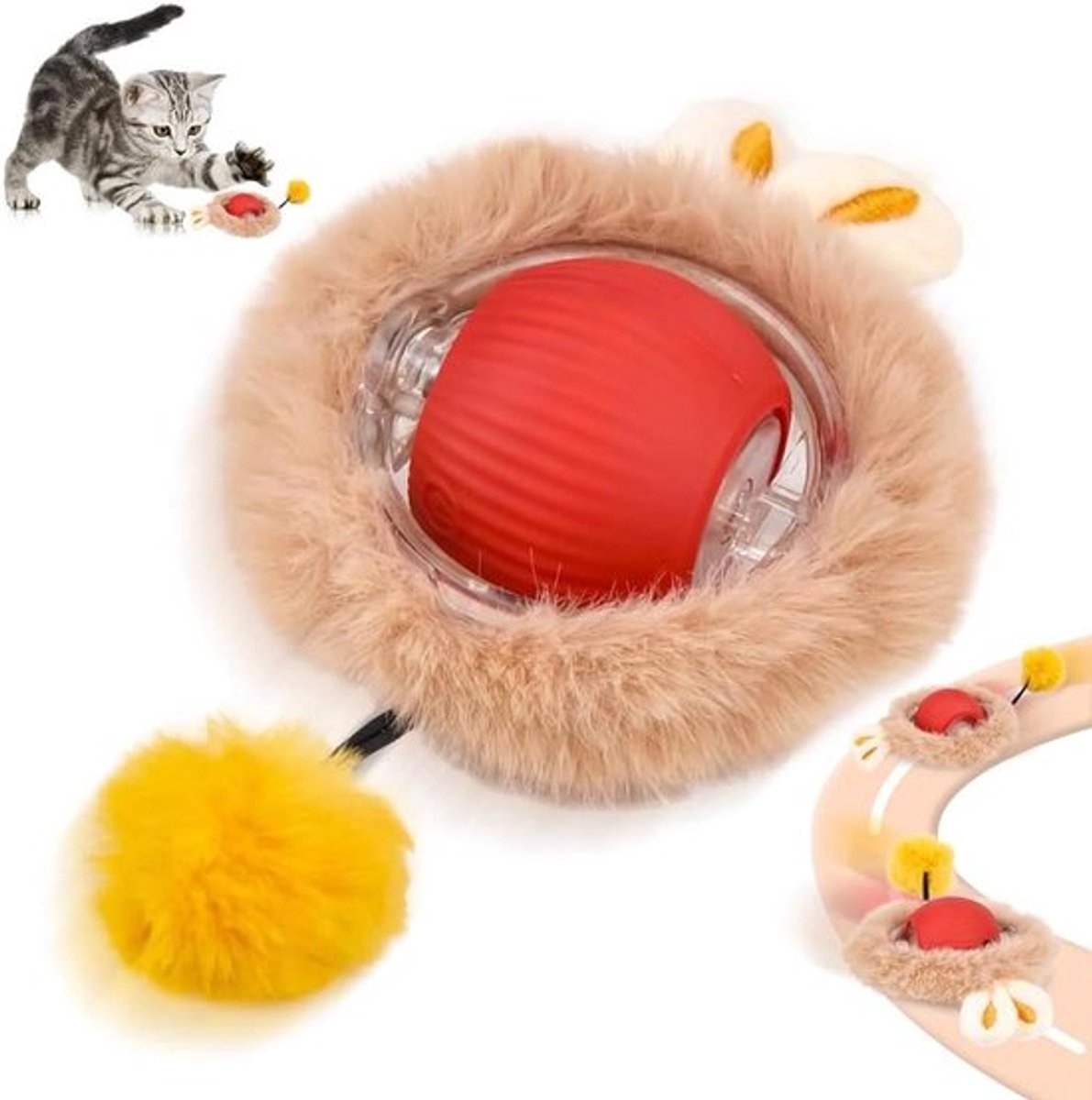 1 stuk interactief kattenspeelgoed hondenbalwerper - USB oplaadbaar - 3 bedrijfsmodi - pluche stijl rood
