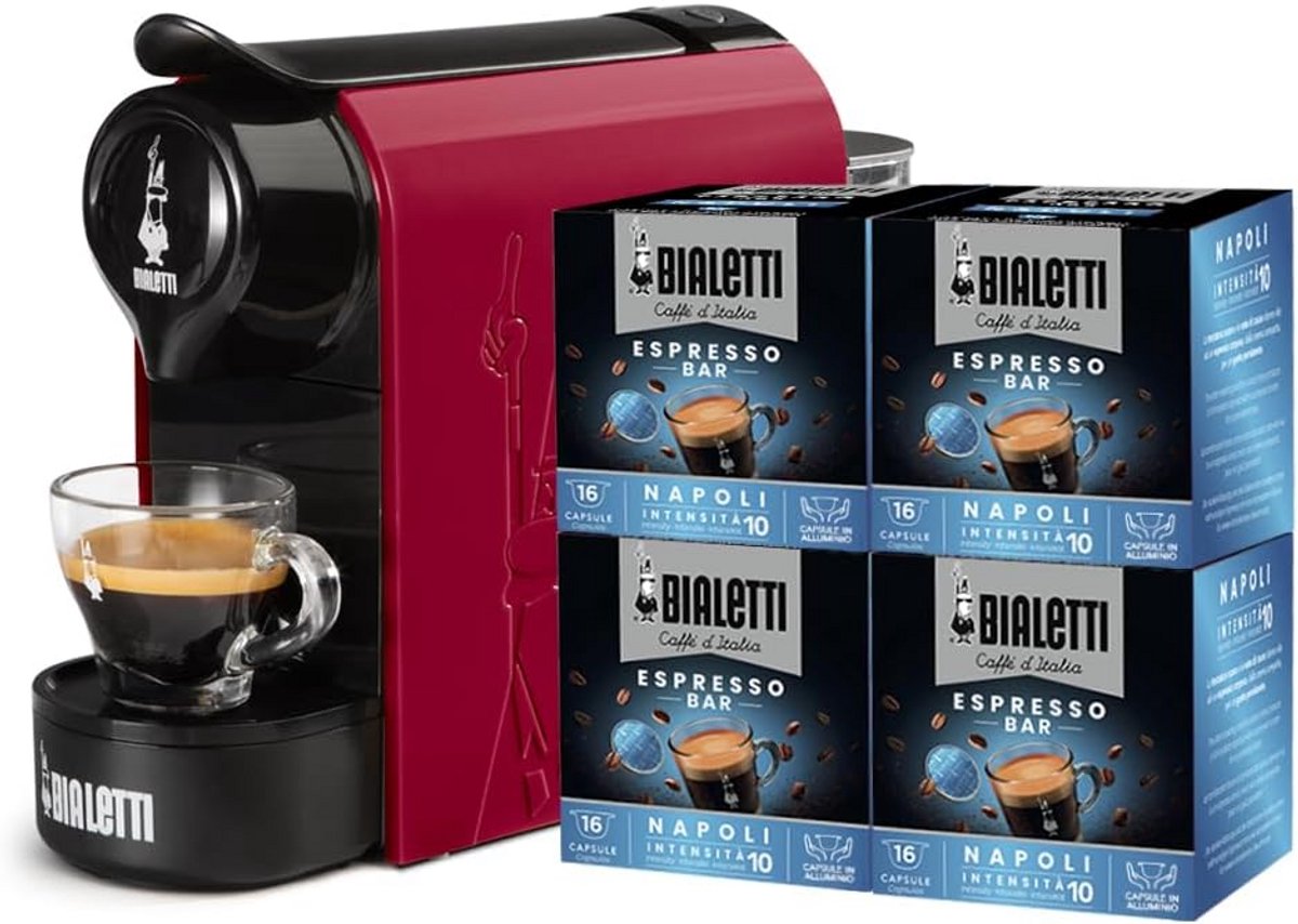 Espressomachine voor aluminium capsules - 64 capsules inclusief - rood