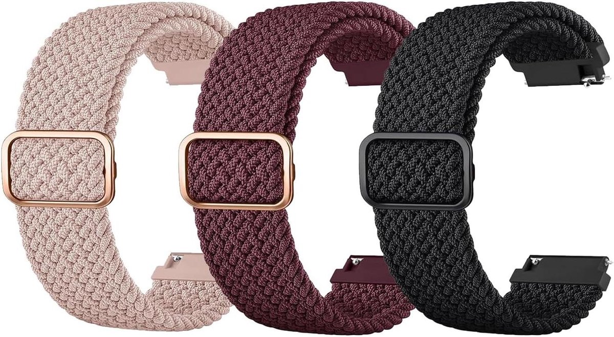 Horlogebandje 20 mm - 3 stuks - Verstelbare Reservearmband - Nylon - GT3 en Buds Serie - Middelgroot - Smartwatch - Horloge