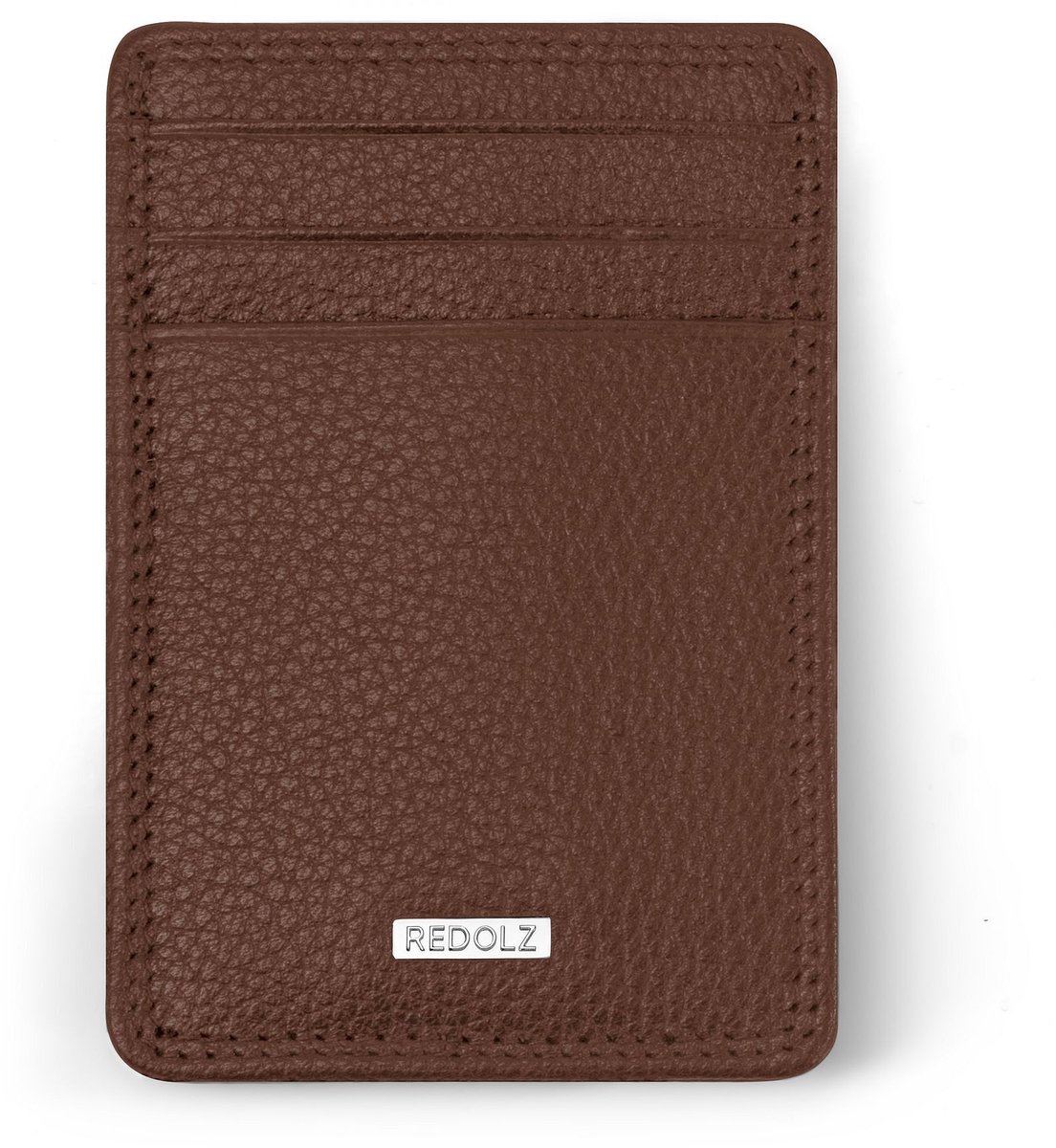 Redolz Leather Essentials creditcardhouder RFID leer 7 cm met geldclip - 3 Sleuven - cognac
