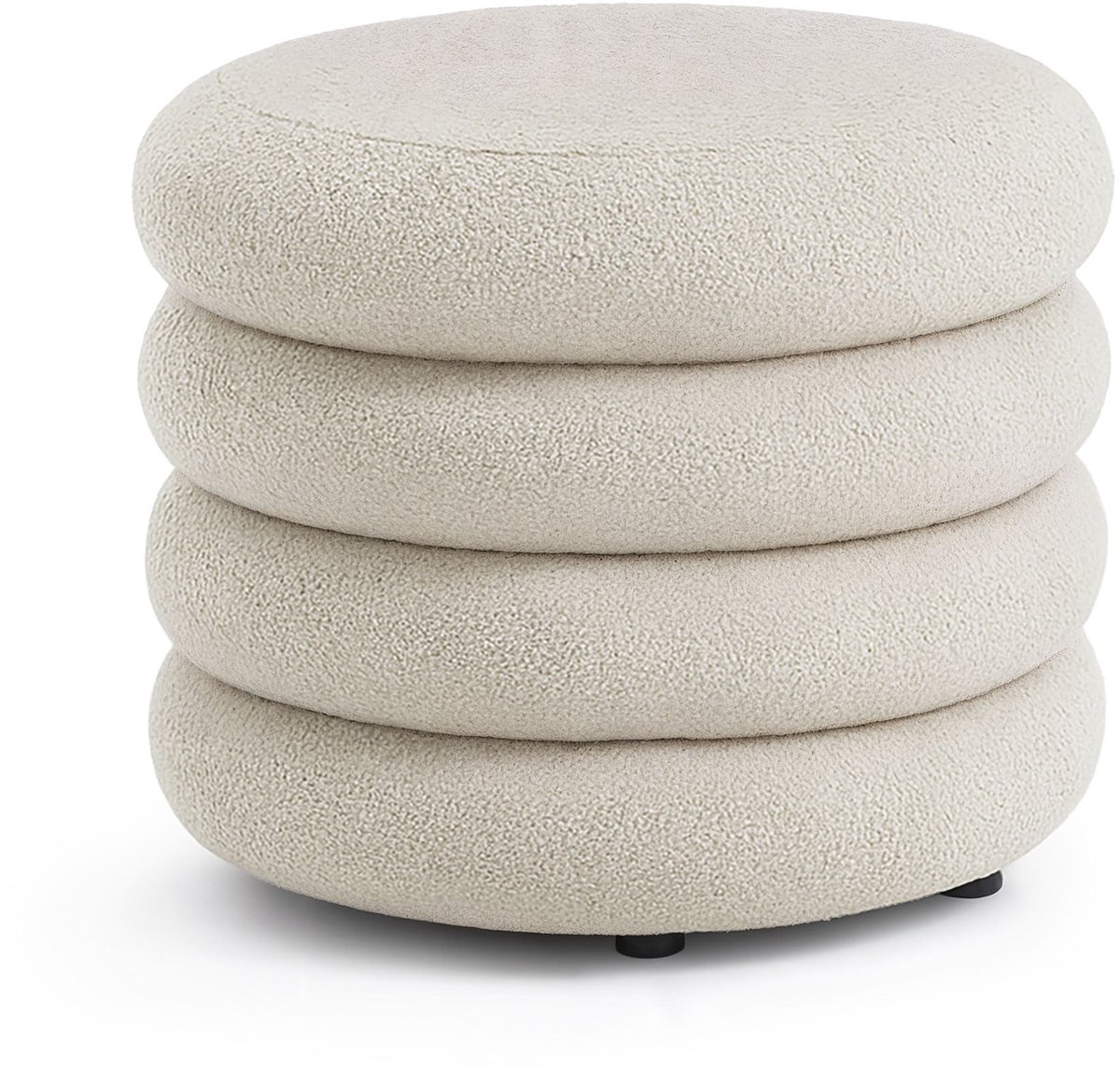 Pouf van Teddy Stof met Opbergruimte MOLLIS 55 cm / Gestoffeerde Poef / Ronde Poef / Woonkamerstoel / Opbergkruk Wonen / Nevelwit