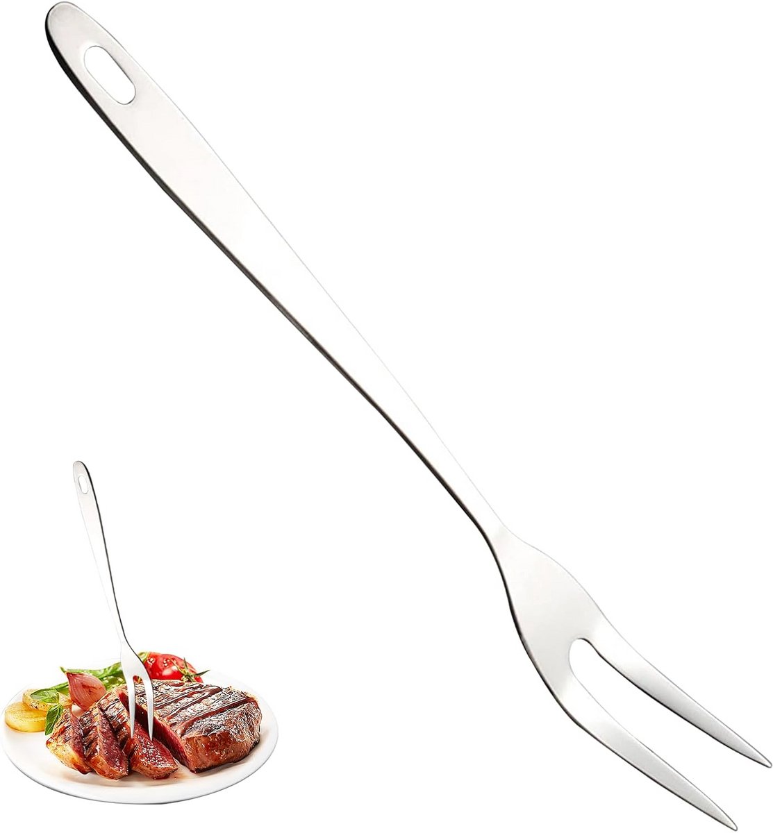 Roestvrijstalen Grillvork voor Vlees, Steak en Snijwerk - 34 cm - Non-slip Handvat