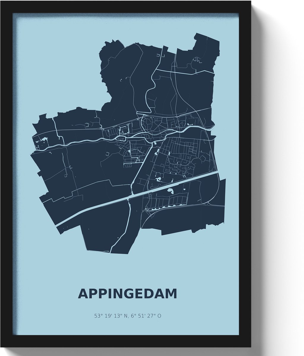 Poster Appingedam A3 - 30 x 42 cm - Blauw (Exclusief Lijst)