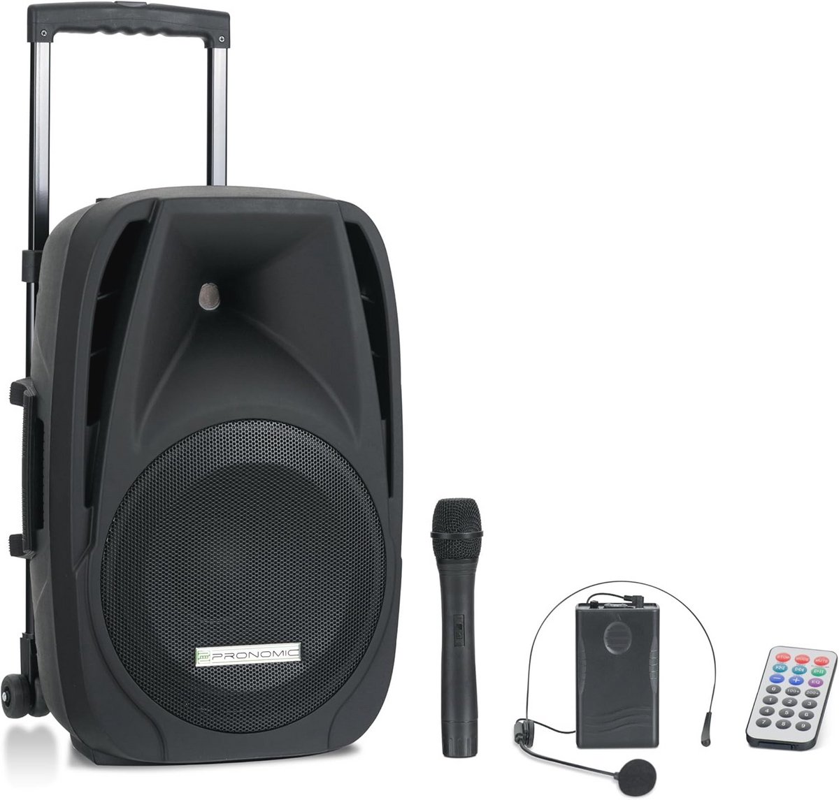 Accu-Actieve Speaker 12" met Trolley - Draadloos, Bluetooth, 5u Speeltijd, Incl. Microfoon en Afstandsbediening