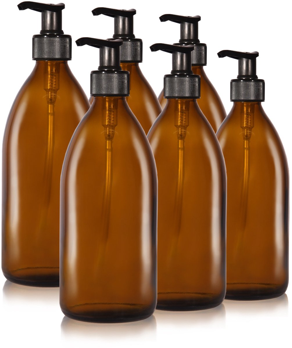 Oputec 6x 500ml Amber Glas – Zeepdispenser Pompflessen – Navulbare Fles – Extra zuinig tot