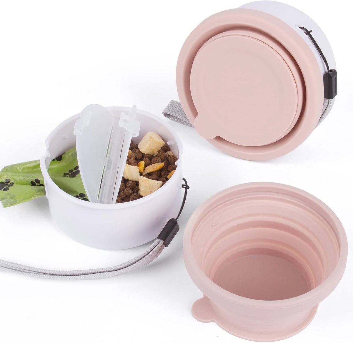 Opvouwbare Hondenbak 3-in-1 Travel Set met Poepzakken en Dektel - Silicónen Voer- en Waterkommen