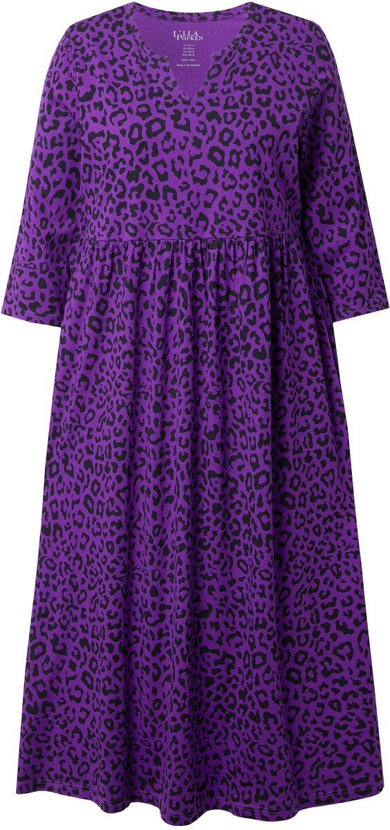 Ulla Popken - Dames - Jersey jurk A-lijn tuniekhals 3/4-mouw zakken - Purper - Maat 66+