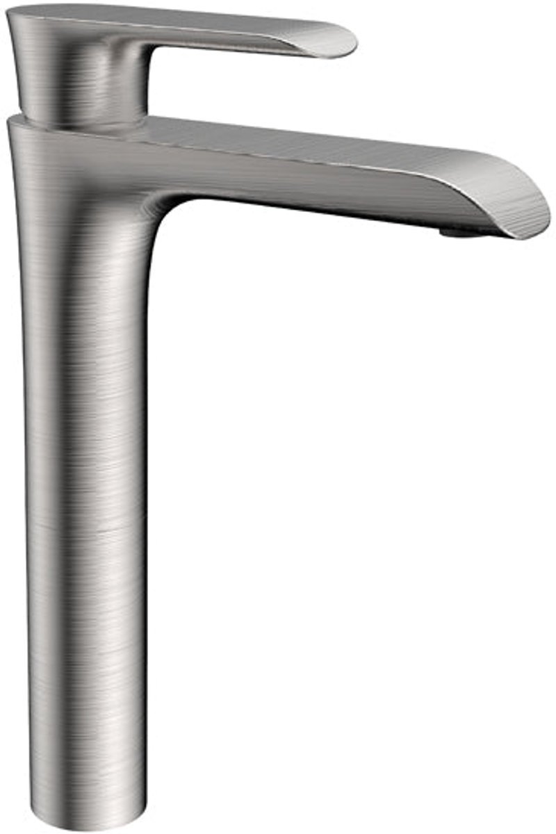 Hudor Wastafelkraan - Enipée Collectie - Verhoogd Model - Messing Geborsteld Nikkel - Hoge Uitloop - Eenhandsmengkraan - UPC Gecertificeerd - 30% Waterbesparing