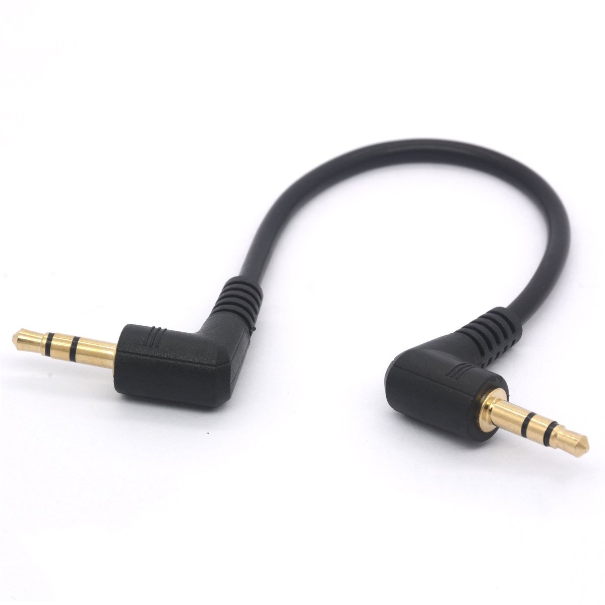 Korte 3,5 mm haakse kabel, verguld, 90 graden, audio stereo jack stekker, AUX, 3-polig (20 cm)