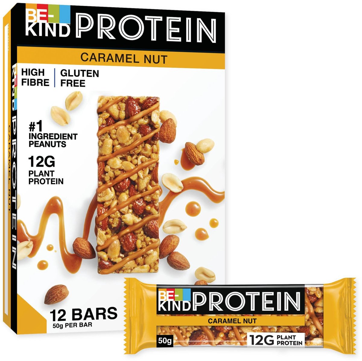 BE-KIND Proteïne Notenreep - Noten & Karamel - Glutenvrij - 12x50g
