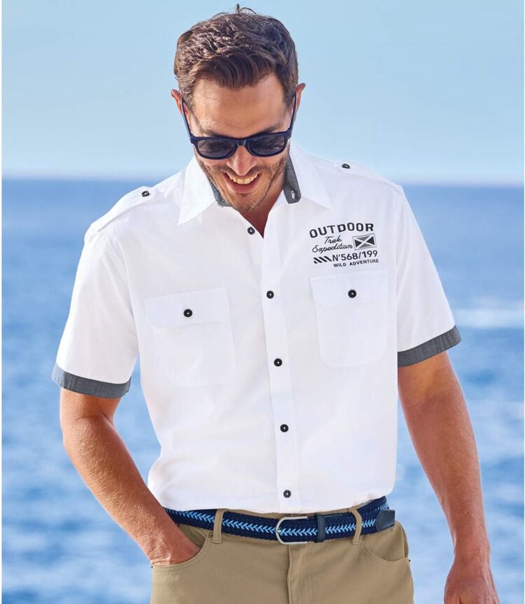 ATLAS FOR MEN - Zomers pilotenoverhemd van popeline - Heren - Verkrijgbaar in grote maten - 3XL