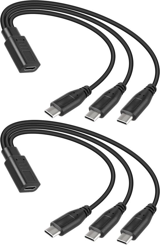 3-in-1 Type-C Oplaadkabel voor Meerdere Apparaten – Korte 30 cm USB-C Kabel (3 Connectors)