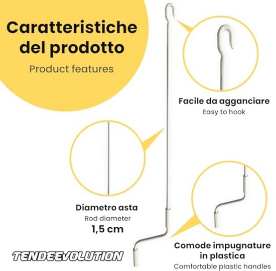 Ergonomische Bedieningsstang voor Zonneschermen - Gegalvaniseerd Staal, 1,5 cm Diameter, 100-250 cm Lengte, Zwart — afbeelding 5