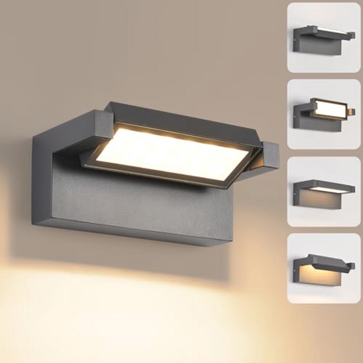 LED Wandlamp voor Buiten en Binnen - Waterdichte 22W Wandlamp met 350° Zwenkbaar Paneel - 3000K Warm Wit