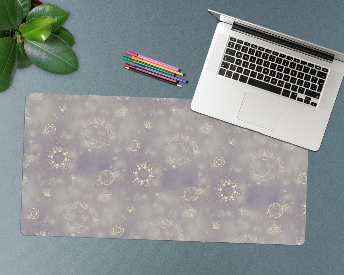 Coloray Bureau Onderlegger - Samenstelling van de planeten Computer Mat - 90 cm x 45 cm - Grijs Bureau Onderlegger - Bureau Pad - Bureau Mat - Bureaumat - Onderlegger Bureau
